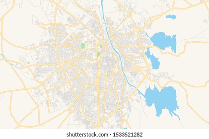 Printable street map of Rajkot, State Gujarat, India. Map template for business use.
