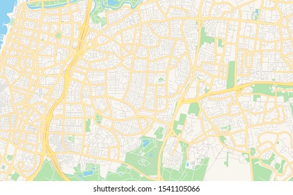 Printable street map of Ramat Gan, District Tel Aviv, Israel. Map template for business use.