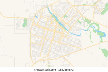 Printable street map of  Rio Cuarto, Argentina. Map template for business use.