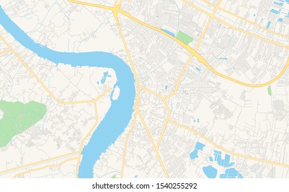 Printable street map of Samut Prakan, Province Samut Prakan, Thailand. Map template for business use.