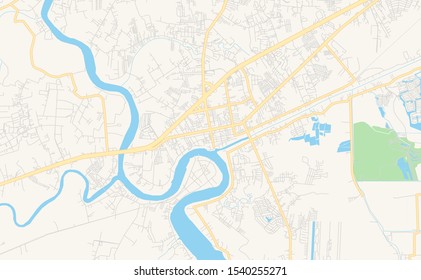 Printable street map of Samut Sakhon, Province Samut Sakhon, Thailand. Map template for business use.