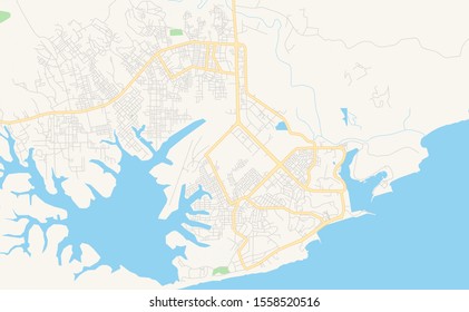 Printable street map of San-Pedro, Ivory Coast. Map template for business use.