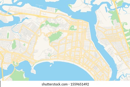 Printable street map of  Santos, Brazil. Map template for business use.