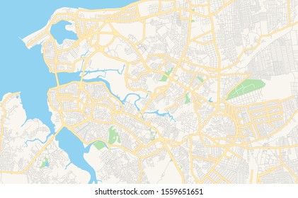 Printable street map of  Sao Luis, Brazil. Map template for business use.