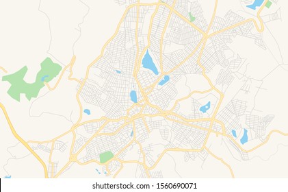 Printable street map of  Sete Lagoas, Brazil. Map template for business use.