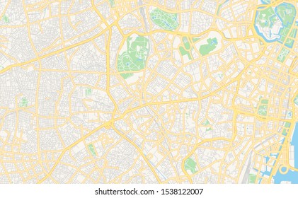 Printable Street Map Of Shibuya, Prefecture Tokyo, Japan. Map Template For Business Use.