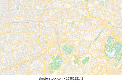 Printable street map of Shinjuku, Prefecture Tokyo, Japan. Map template for business use.