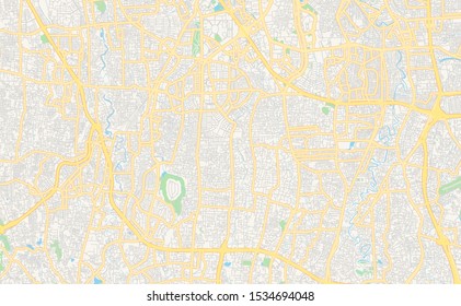 Printable street map of South Jakarta, Province Special Capital Region of Jakarta, Indonesia. Map template for business use.