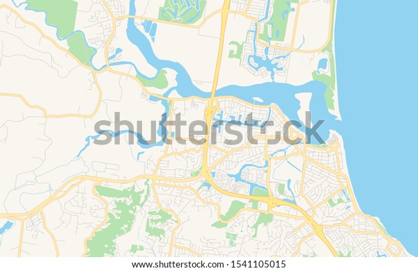 Printable Street Map Sunshine Coast Australia Stock Vector (Royalty