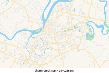 Printable street map of Surat Thani, Province Surat Thani, Thailand. Map template for business use.