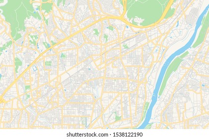 Printable street map of Takatsuki, Prefecture Osaka, Japan. Map template for business use.