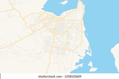 Printable street map of Tanga, Tanzania. Map template for business use.