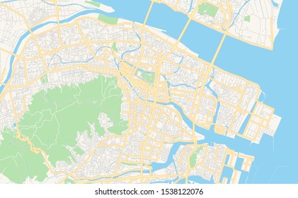 Printable street map of Tokushima, Prefecture  Tokushima, Japan. Map template for business use.