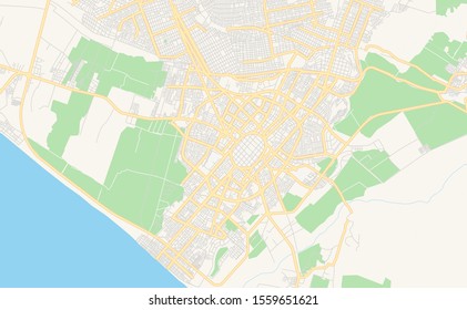 Printable street map of  Trujillo, Peru. Map template for business use.