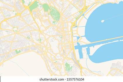 Printable street map of Tunis, Tunisia. Map template for business use.