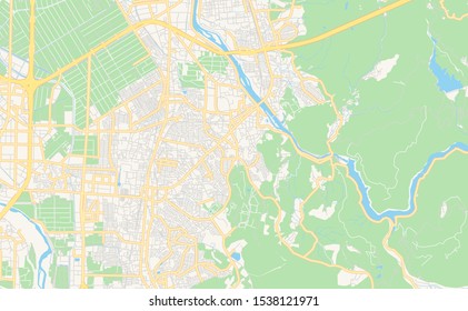 Printable street map of Uji, Prefecture Kyoto, Japan. Map template for business use.