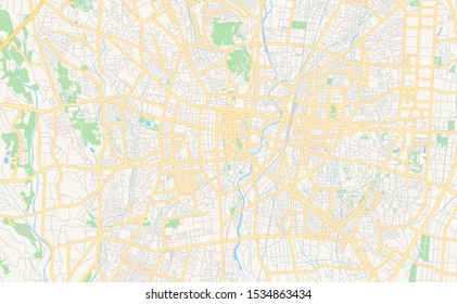 Printable street map of Utsunomiya, Prefecture  Tochigi, Japan. Map template for business use.