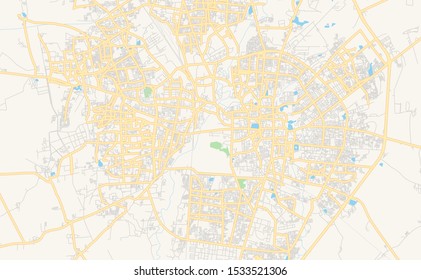 Printable street map of Vadodara, State Gujarat, India. Map template for business use.
