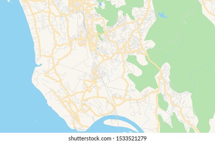Printable street map of Vasai-Virar, State Maharashtra, India. Map template for business use.