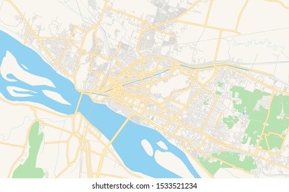 Printable street map of Vijayawada, State Andhra Pradesh, India. Map template for business use.