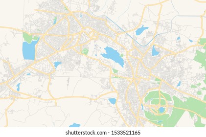 Printable street map of Warangal, State Telangana, India. Map template for business use.