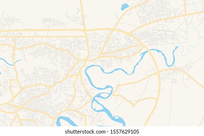 Printable street map of Warri, Nigeria. Map template for business use.