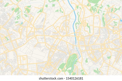 Printable street map of Yachiyo, Prefecture Chiba, Japan. Map template for business use.