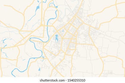 Printable street map of Yala, Province Yala, Thailand. Map template for business use.