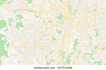 Printable street map of Yaounde, Cameroon. Map template for business use.