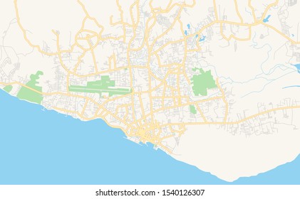 Printable street map of Zamboanga City, Province Zamboanga del Sur, Philippines. Map template for business use.