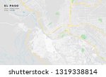 Printable streetmap of El Paso including highways, major roads, minor roads and bigger railways. The name of the city and the geographic data are grouped and can be removed if they are not needed.