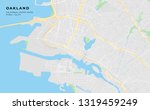 Printable streetmap of Oakland including highways, major roads, minor roads and bigger railways. The name of the city and the geographic data are grouped and can be removed if they are not needed.