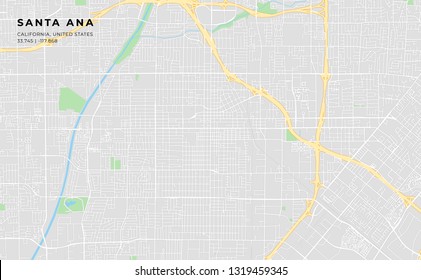 Vektor Stok Printable Streetmap Santa Ana Including Highways (Tanpa