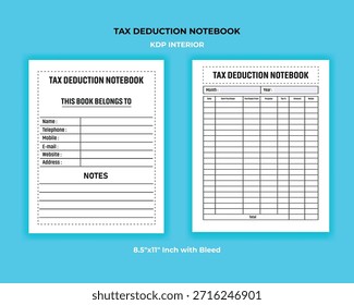Printable Tax Deduction Logbook Interior Income Expense and Tax Record Journal for KDP