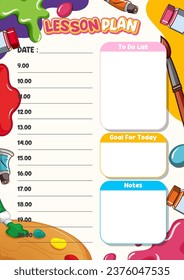 A printable template for daily lesson plans with colorful art theme