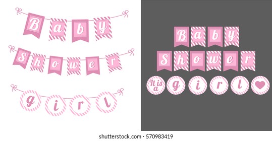Printable template flags. Banner Baby Shower Party. It's a girl. Little princess 