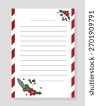 Printable Template of Letter to Santa Claus. Christmas wishlist with holiday decor. Vector illustration. Layout in A4 size.