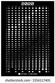 Printable template with lunar calendar on a black background.