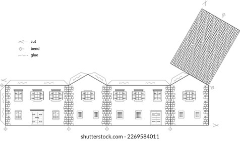 Printable template for paper house. Historical old stone architecture. Vector Illustration