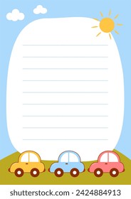 printable template sticky notes memo with cute cars illustration
