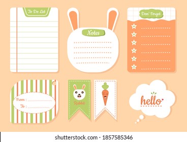 Printable templates to do list and notes with cute carrot and rabbit. Schedule and Organizer.