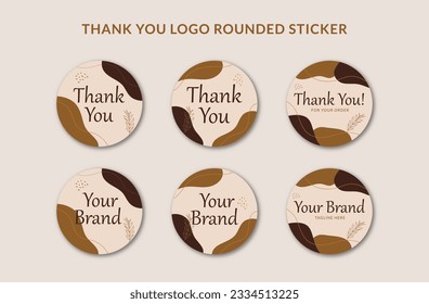 Printable Thank You Rounded Badge Sticker and Logo Sticker Decorated with Brown Organic Blob and Botanical Object. Suitable for Small Online Business Bakery, Food Coffee Shop Branding