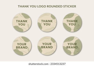 Imprimible Gracias Pegatina de distintivo redondeada y adhesivo de logotipo decorados con Blob orgánico verde y objeto botánico. Adecuado para pequeñas empresas en línea Panadería, Comida, Belleza, Marca de Moda