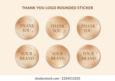 Wir bedanken uns bei Ihnen für die Rounded-Aufkleber und Logoaufkleber mit goldenem Farbverlauf und botanischem Objekt. Geeignet für kleine Online-Business-Beauty, Mode, kosmetisches Branding