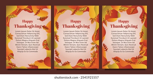 Printable Thanksgiving Greeting Card with Abstract Leaf Design. print size set of thansgiving card template concept. liquid abstract background with autumn leaves vector illustration