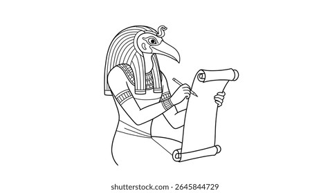 Página de colorir Thoth imprimível Ibis God Egyptian Wisdom Writing Knowledge Moon Deity Mythology Art Sheet