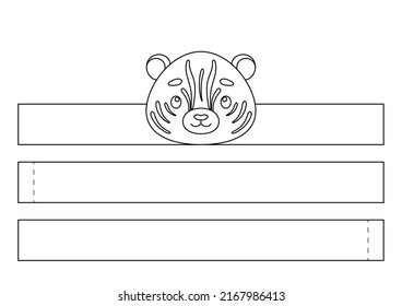 Corona de papel tigre imprimible. Accesorio divertido para la diversión. Plantilla de cinta de la fiesta de corte diario para cumpleaños, navidad, ducha de bebé. Imprimir, colorear, cortar y pegar. Ilustración de material vectorial.
