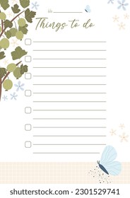 Printable To-do list concept with green gooseberry plant illustration, vector