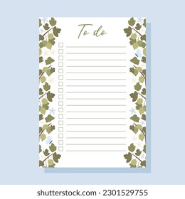 Printable To-do list concept with green gooseberry plant illustration, vector