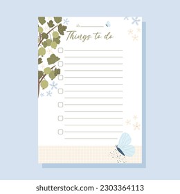 Printable To-do list concept with green gooseberry plant illustration, vector